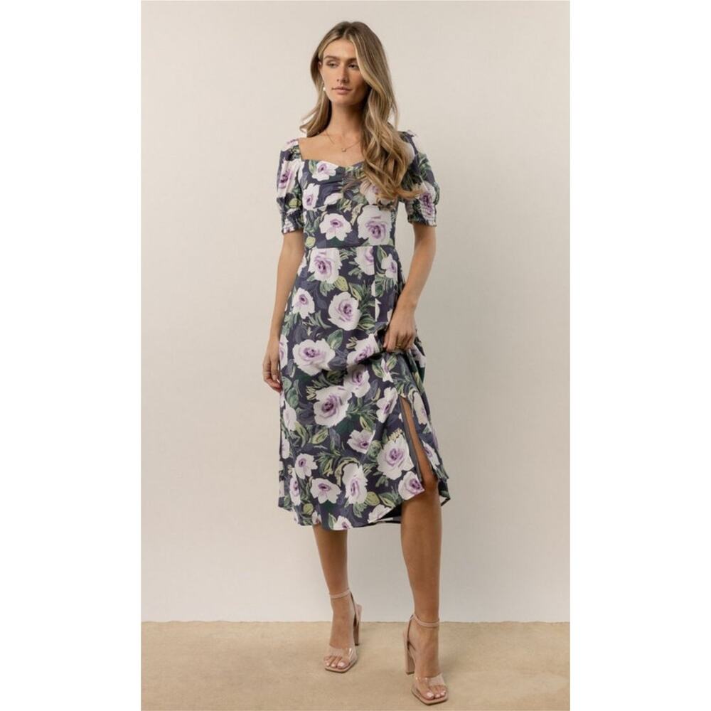 Floral Puff Sleeve Midi Dress